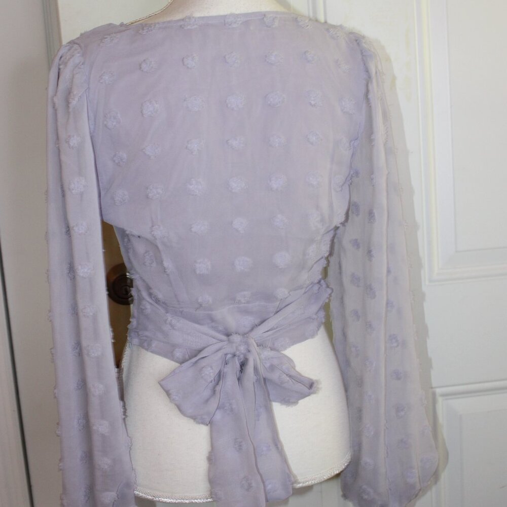 Alter'd State Top Women's Size Medium Blue Blouse Sheer Sleeves - Picture 3 of 4